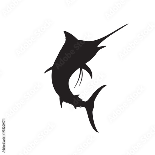Black marlin silhouette isolated on white representing sport fishing and ocean wildlife
