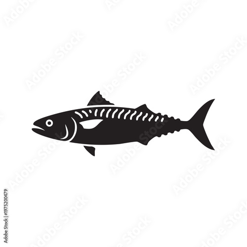Black mackerel fish silhouette simple vector illustration for seafood or fishing concepts isolated o