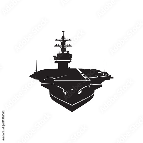 Silhouette of an aircraft carrier a powerful naval warship isolated on a white background for milita