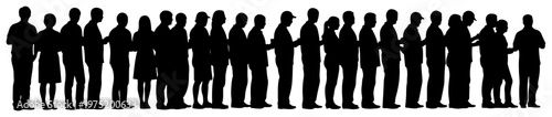 People standing in a long queue waiting in line in silhouette style