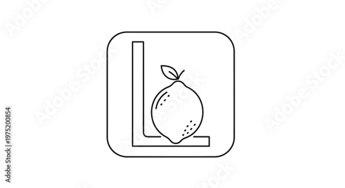 Lemon Icon with Letter L, Fresh Citrus Fruit Logo, Healthy Food Symbol