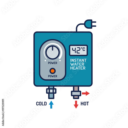 Compact instant water heater icon in clean minimal flat vector style
