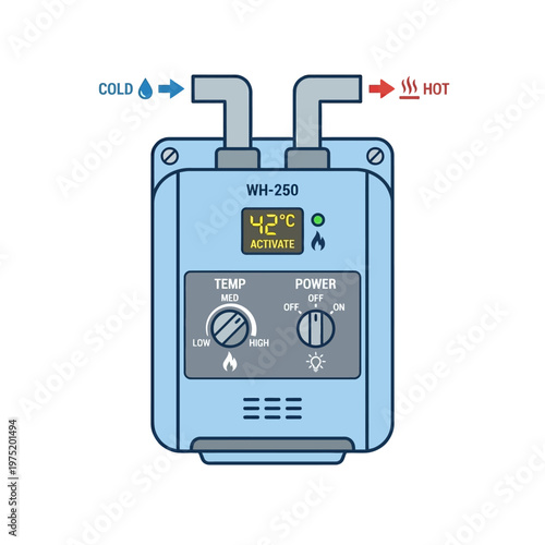 Compact instant water heater icon in clean minimal flat vector style