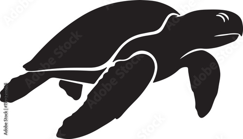 A black silhouette of a sea turtle swimming Vector, illustration