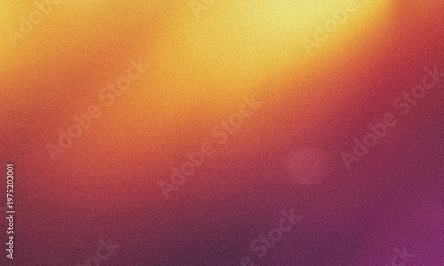 Warm Grainy Gradient Background with Yellow Orange Red and Purple Color Transition, Abstract Noise Texture Wallpaper with Smooth Blended Sunset Tones, Modern Aesthetic Design Element for Creative