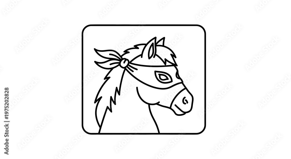 Obraz premium Cute Horse Head Wearing Mask and Bandana, Cartoon Style