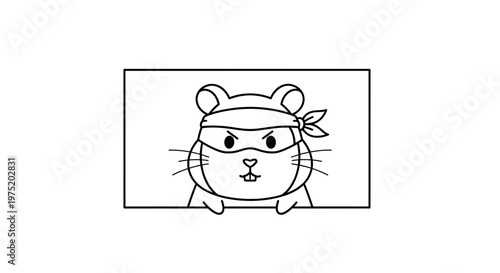 Cute Hamster Ninja Peeking Over Edge, Cartoon Style
