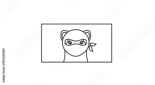 Cute cartoon ferret ninja with bandana and mask, funny animal character, vector illustration