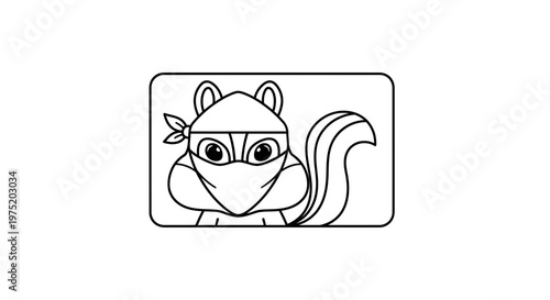 Cute Cartoon Ninja Squirrel Bandit Masked Bandit with Bandana and Tail