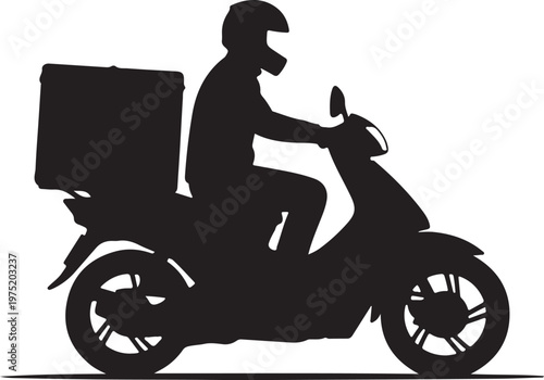 A person on a scooter with a large box Vector, illustration
