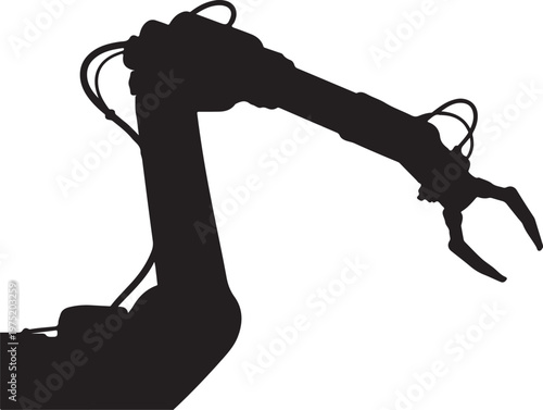 A robotic arm with a claw is shown in silhouette Vector, illustration