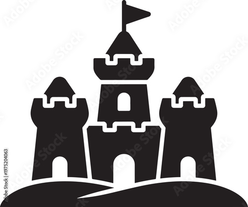 Medieval sand castle icon symbol for games and fantasy with sandcastle