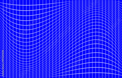 青色で正方形の線のグリッドが歪んだデザインで幾何学的でテクノロジー、近未来などをイメージしたベクターのイラストの背景、壁紙、グラフィックの素材