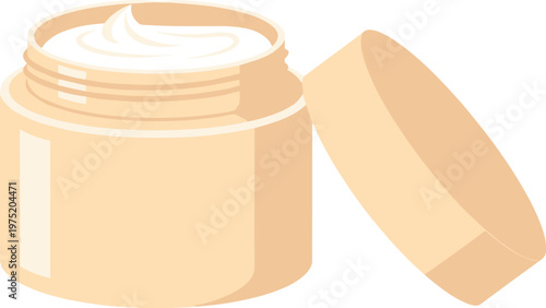 A cream jar with its lid open on transparent background
