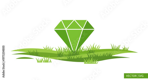 Green diamond gemstone in lush grass, nature's treasure, eco-friendly concept