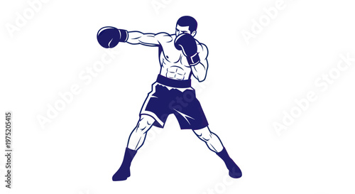 Boxer Punching, Silhouette of Athletic Man in Boxing Stance, Sport Illustration