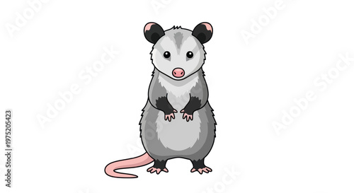 Cute Cartoon Opossum Standing - Vector Illustration