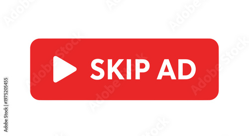 Red Skip Ad Button with Play Icon Isolated on White Background