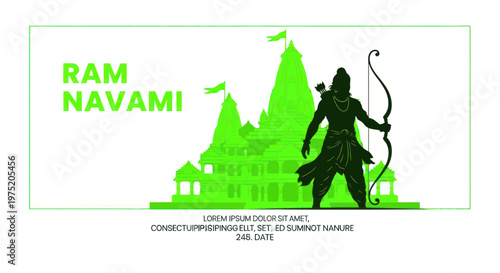 Ram Navami Festival Celebration with Lord Rama Silhouette and Temple
