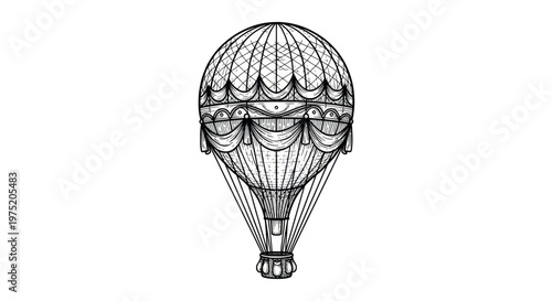 Vintage Hot Air Balloon Illustration - Retro Travel Adventure Sketch