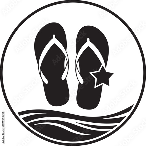Flip flops beach sandals icon with star vacation footwear tropical
