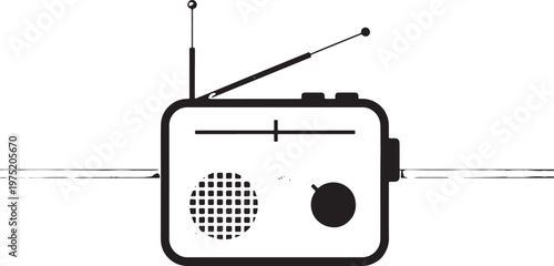 Vintage radio receiver illustration with antenna receiver technology