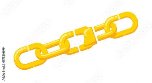 Golden chain links, broken connection, concept of separation, weakness, or disruption