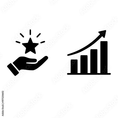 Hand pointing to rising bar chart with success star concept for business growth