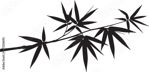A black silhouette of a bamboo branch with leaves Vector, illustration