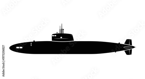 Silhouette of a modern submarine on a white background