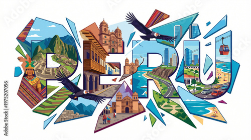 Peru Landmarks and Cultural Heritage Collage Illustration