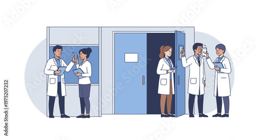 Professional scientists and medical researchers collaborating in a sterile laboratory, performing experiments and developing new healthcare solutions.