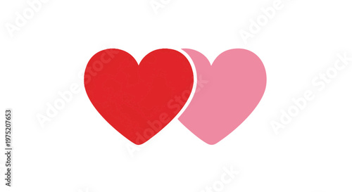 Two hearts icon for Valentines Day. A red and pink love symbol overlapping on a white background. Vector illustration for romance and relationships