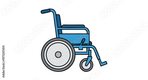 Blue wheelchair vector illustration isolated on white. Medical equipment for disability, accessibility, and patient mobility