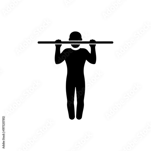Fitness exercise icon representing a person performing a pull-up exercise on a horizontal bar for workout and training