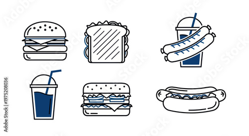 Fast Food Icons: Burger, Sandwich, Hot Dog, Drinks