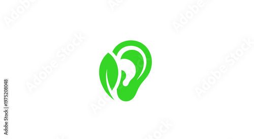 Green Ear with Leaf Icon - Eco-friendly Hearing and Nature Sound Concept