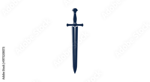 Medieval Sword Silhouette, Dark Blue Grunge Style, Isolated on White Background