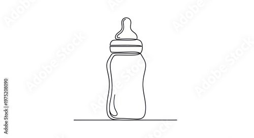 Minimalist Single Line Drawing of a Baby Bottle on White Background
