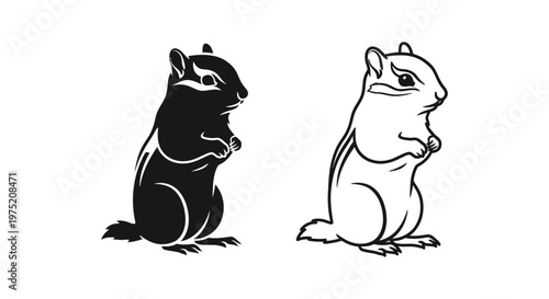 Cute Cartoon Chipmunks: Adorable Animal Sketches Vector