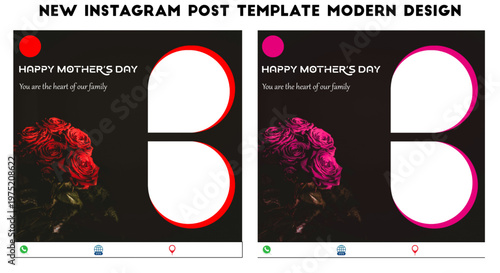 Stylish Happy Mothers Day Instagram Post Template Modern Floral Design, isolated transparent background, editable vector artwork ai illustration file