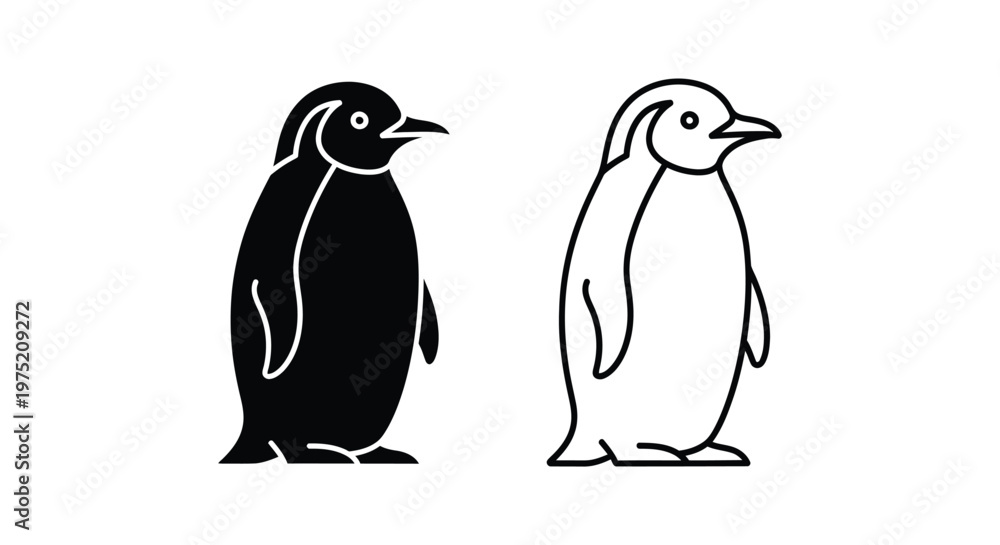 Obraz premium Adorable Classic Penguin Cartoons - Simple Black & White Illustrations Vector