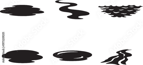 Water body silhouette set lake river ocean pond stream flow nature vector icon bundle