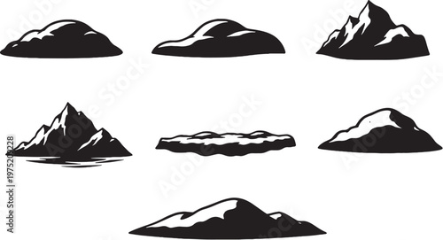 Snow and ice silhouette set iceberg snowdrift frozen ground winter vector icon bundle