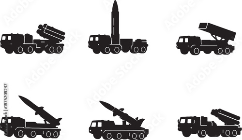 Rocket Launcher Silhouette Bundle Missile Launch System Military Vehicle Black Vector Set