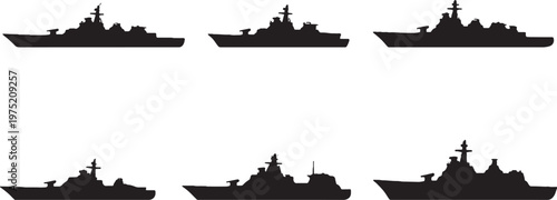 Naval Warship Silhouette Bundle Destroyer Frigate Cruiser Military Ship Black Vector Set
