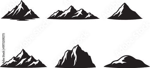 Mountain silhouette set peak range cliff hill landscape nature vector icon bundle