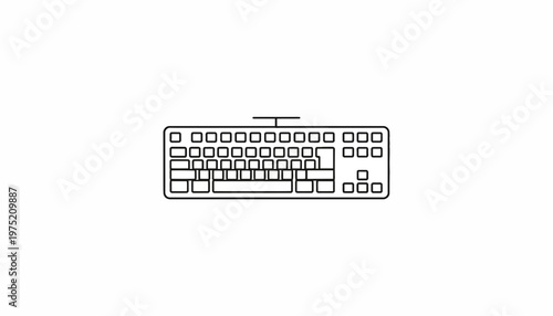Minimalist outline of a computer keyboard on a white background, top view