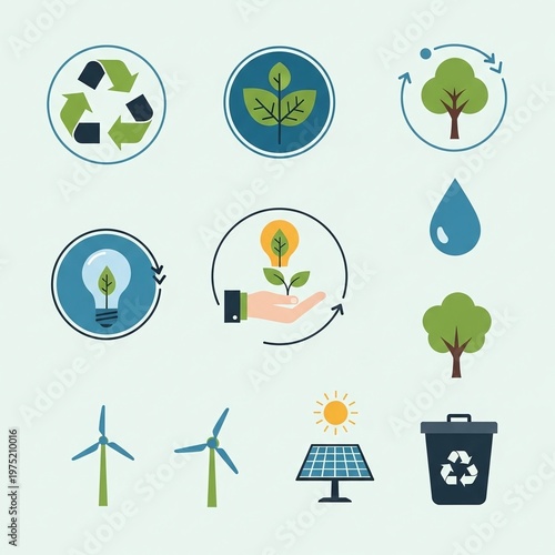Wallpaper Mural Set of Flat Design Environmental Sustainability and Green Energy Icons Torontodigital.ca
