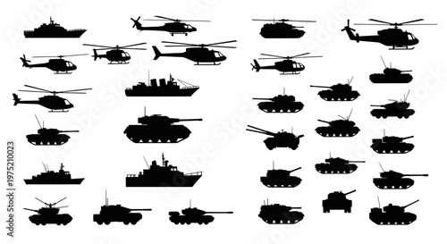 Military Vehicle Silhouettes: Tanks and Helicopters